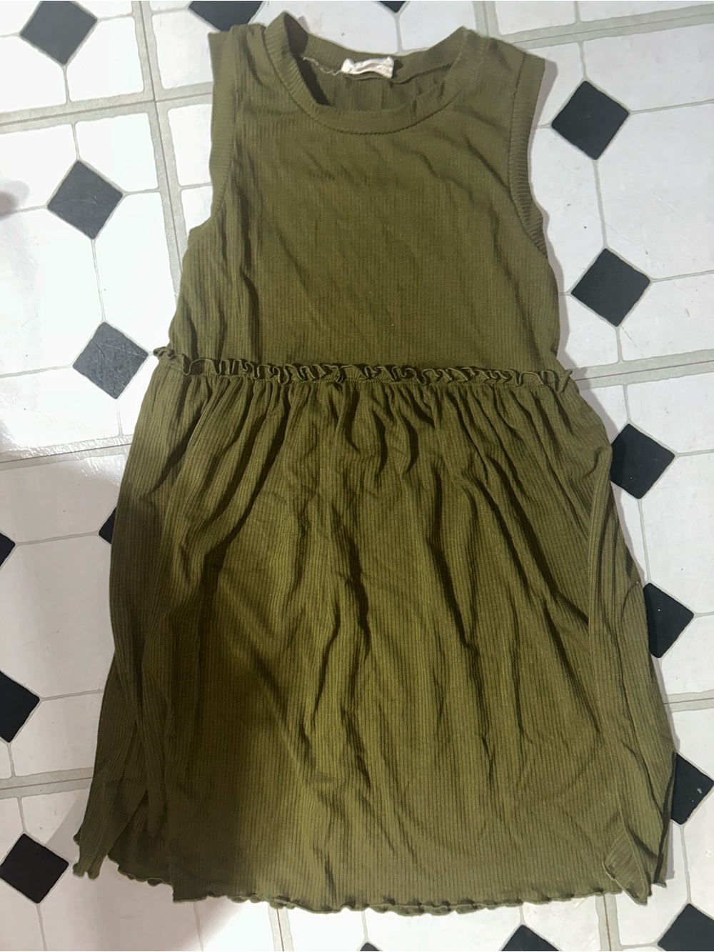 Olive Green Sleeveless Ruffle Waist Dress